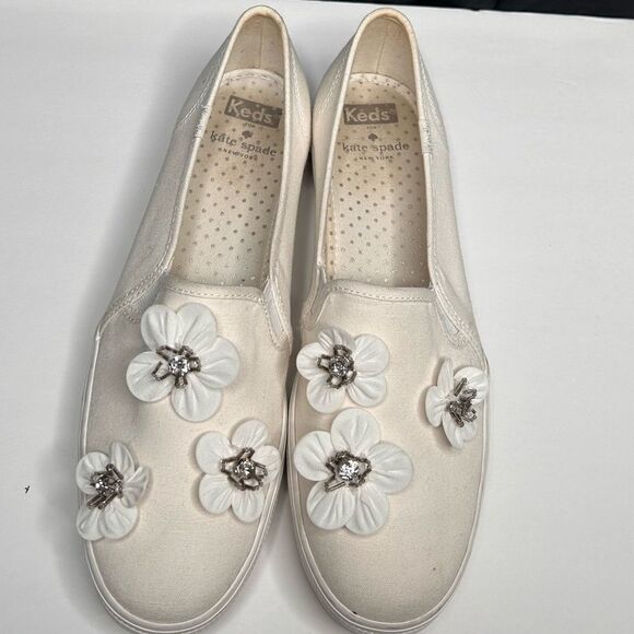Kate Spade Keds x Bridal Triple Decker Sequin Flowers Platform Slip on sneakers - Picture 4 of 7